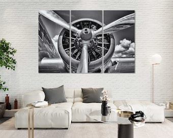 Aircraft Propeller Canvas Print: Black and White Airplane Wall Art