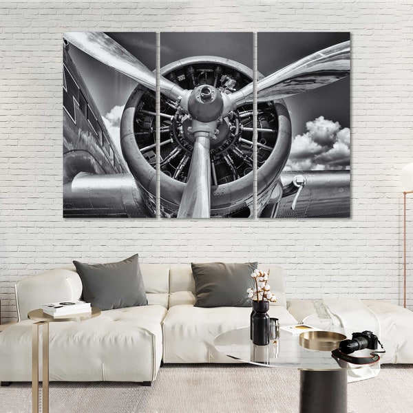 Aircraft Propeller Office Wall Art Print Airplane Propeller Large Wall Decor Aircraft Black and White Artwork Airplane Paintings Wall Art