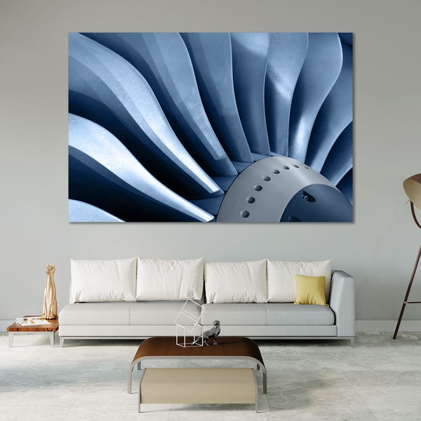 Plane Turbine Canvas Sets Wall Art Turbine Print Wall Decor Blue Turbine Modern Design Art Airplane Business Artwork for Office Logistic Art