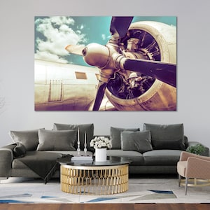 Aircraft Propeller Image on Canvas Sets Old Aircraft Propeller Decor for Extra Large Wall Art Gift Vintage Aircraft Canvas Wall Decor
