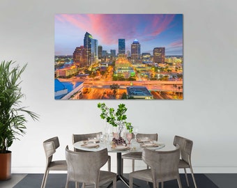 Tampa Skyline Canvas Print, Florida Sunset Cityscape Wall Art for Modern Coastal Decor