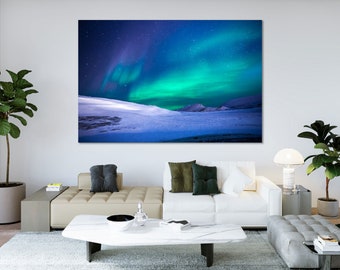Arctic Aurora Borealis Canvas Print – Winter Night Sky Landscape