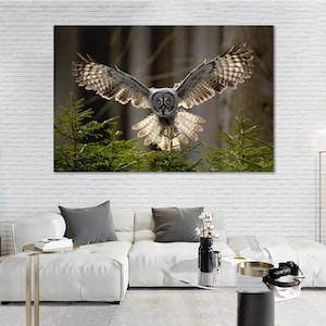 Owl in Forest Large Wall Art Canvas Bird in flight Printing on Canvas Owl Flight Modern Wall Decor for Home Owl Photo Artwork