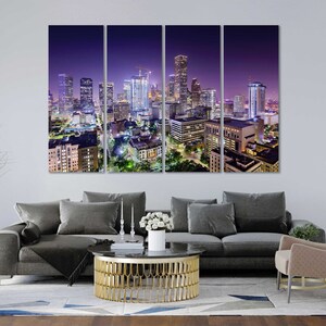 Houston Skyline Wall Decor Houston Large Framed Art for Home Houston Canvas Print Decor Texas Room Wall Art Texas Artwork Paint Texas Photo
