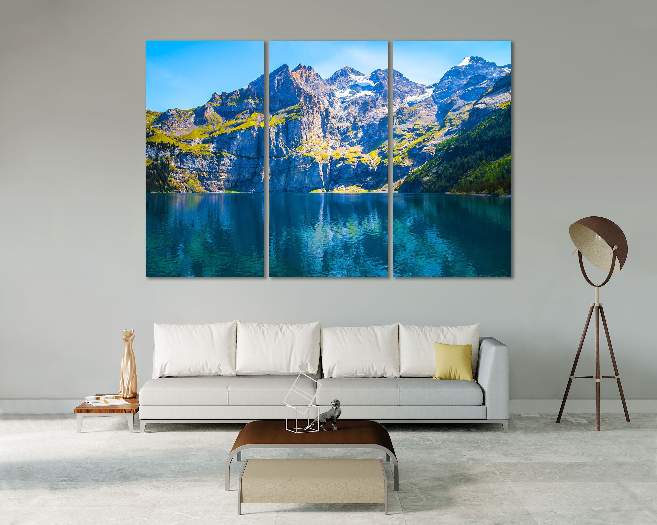 Oeschinensee Lake in Switzerland Bernese Alps Mountains on Canvas Prints Popular Travel Spot in Switzerland Original Gift for Home