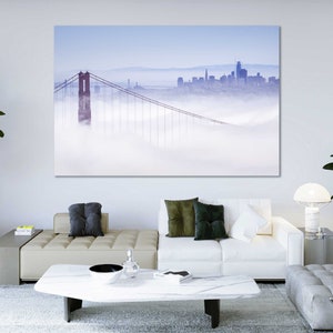 San Francisco Canvas – Golden Gate Bridge in Fog Wall Art for Minimalist, Urban, or Travel-Inspired Decor in Home, Office or Bedroom