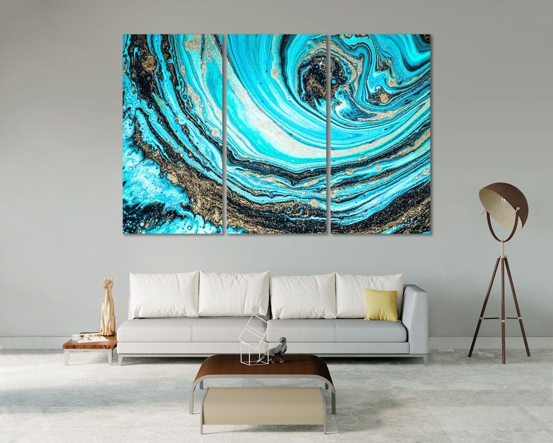 Unsurpassed Blue and Gold Abstract Painting Wall Art Marine Abstract ...