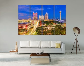 Texas Wall Art, San Antonio Skyline Canvas Print, Horizontal Cityscape Decor