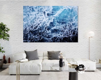 Aerial Ocean Wave Canvas Print, Coastal Wall Art for Bedroom and Living Room