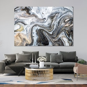 Black Gold Marble Canvas – Elegant Abstract Wall Art with Metallic Texture for Sophisticated Modern Home, Office or Living Room Decor