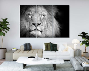 Impresión en lienzo de león, fotografía de león en blanco y negro, arte mural de Sudáfrica
