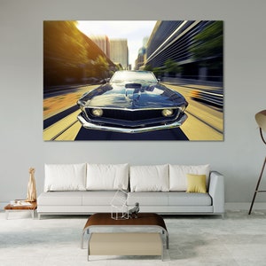 Vintage Mustang Muscle Car Canvas Print – Retro Fast Car Wall Art for Garage, Man Cave, Office or Gift for Classic Car and Speed Enthusiasts