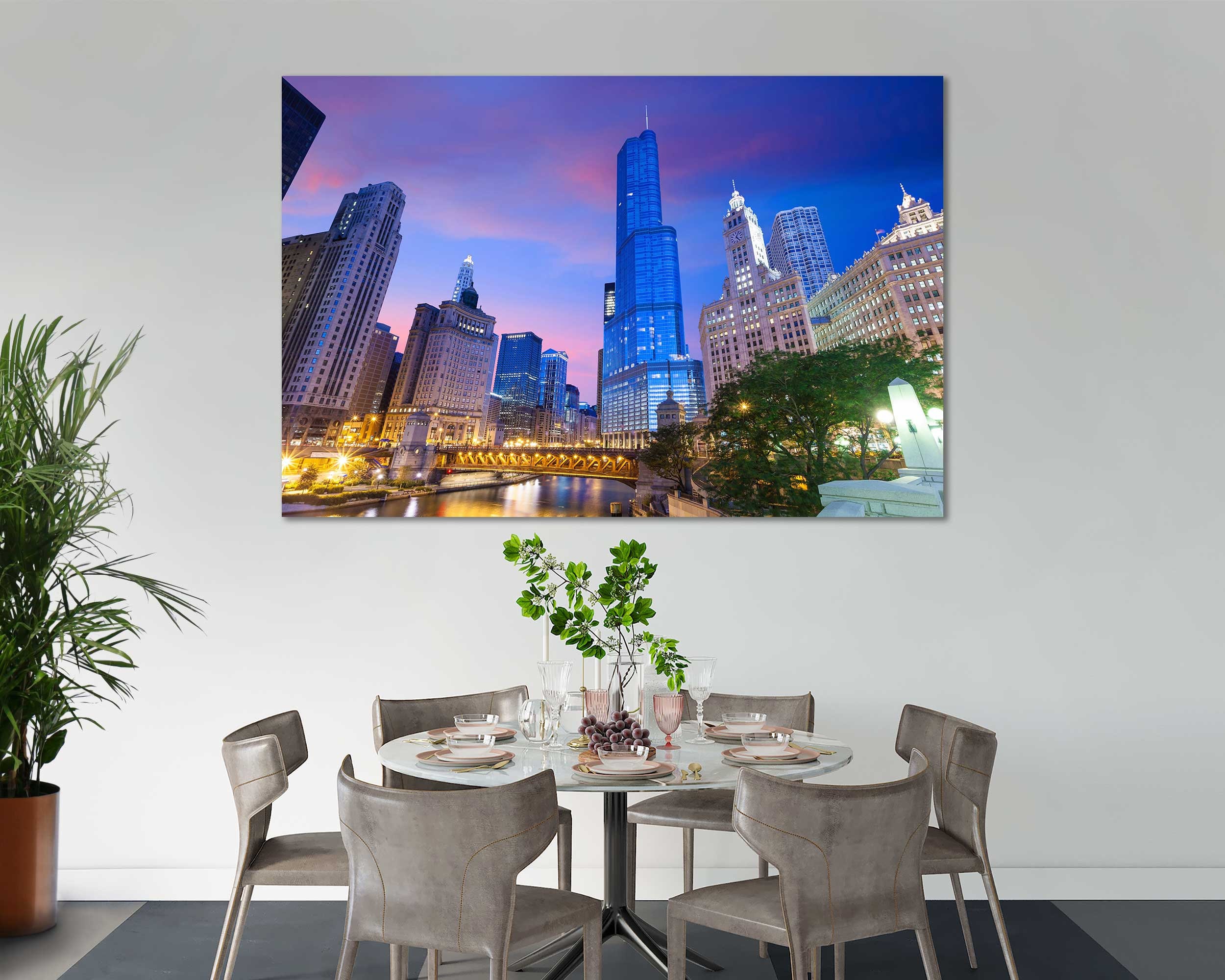 Modern Chicago Home Decor Wall Art, Chicago Skyline Canvas Art for Living Room, Chicago Art Prints for Home and Office, Chicago Large Print
