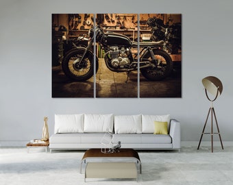 Vintage Motorcycle Wall Art, Gallery Wrapped Canvas for Garage and Office Decor