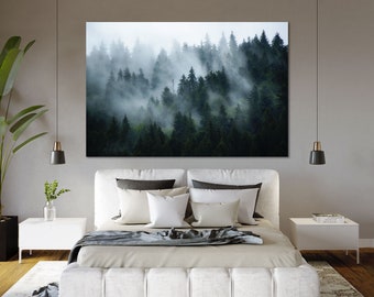 Foggy Forest Photography Print – Misty Pine Trees Canvas Art