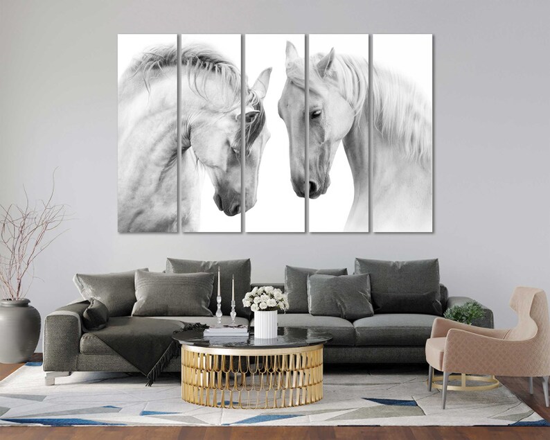 Black and White Horses Canvas Art Horses Canvas Print for Etsy