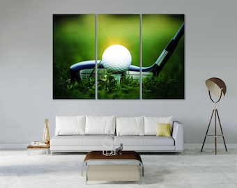 Golf Ball and Club Canvas Print, Ready to Hang Sports Wall Art