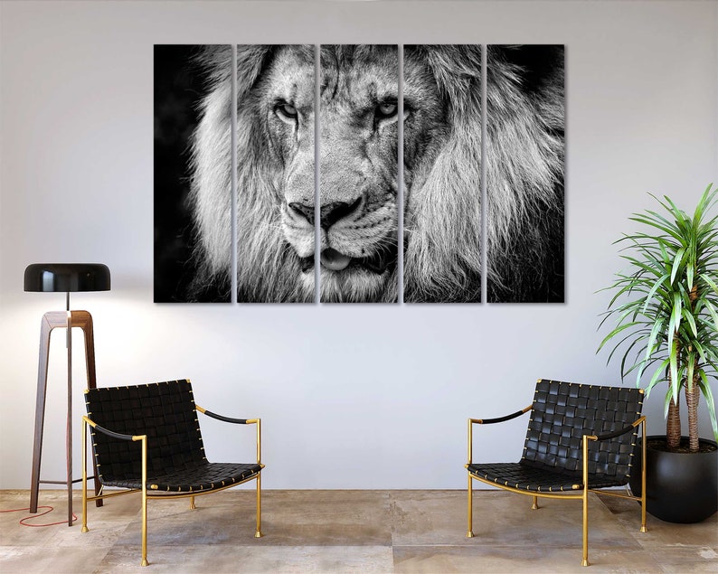 Lion Original Art Print Decor Lion Canvas Painting Lion Black - Etsy