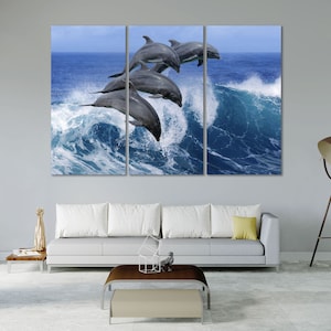 Dolphins Modern Wall Decor Dolphins Original Wall Art Dolphins Print Canvas Art Dolphins Painting Art for Wall Dolphins in Sea Art Sale