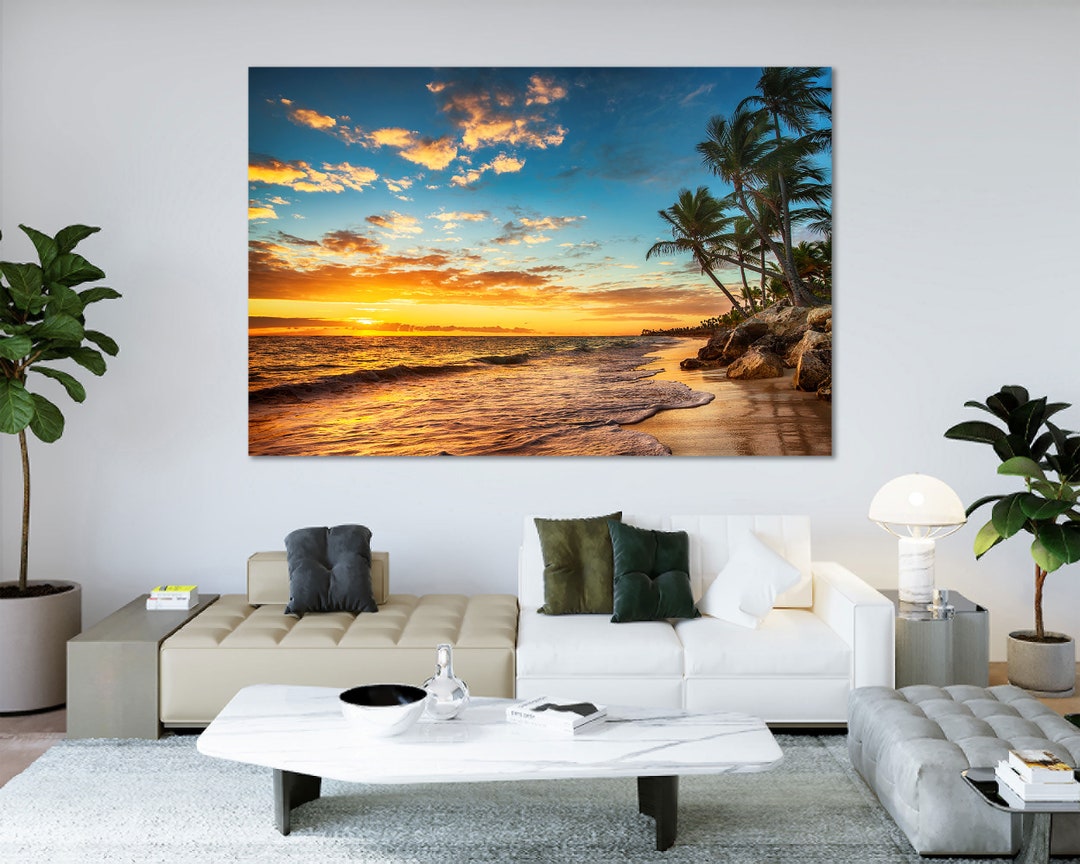 Tropical Sunset Beach Canvas Print – Golden Seascape Wall Art - Etsy