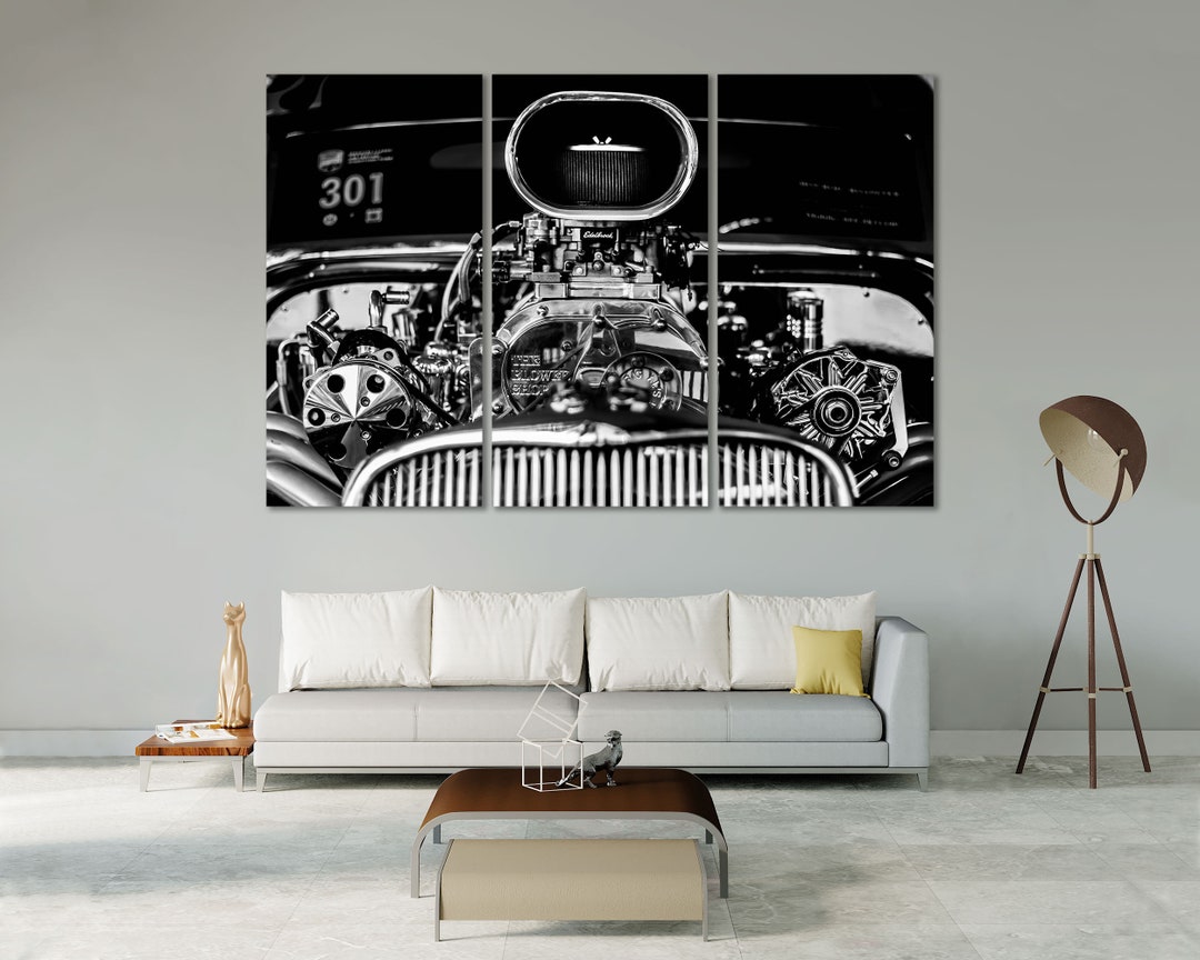 Engine Modern Wall Decor Vintage Motor Black and White Design Art Retro ...