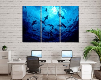 Sharks Underwater Wall Painting Decor Shark Printing on Canvas Decor Sharks Art for Wall Sharks Original Artwork Underwater Life Modern Art