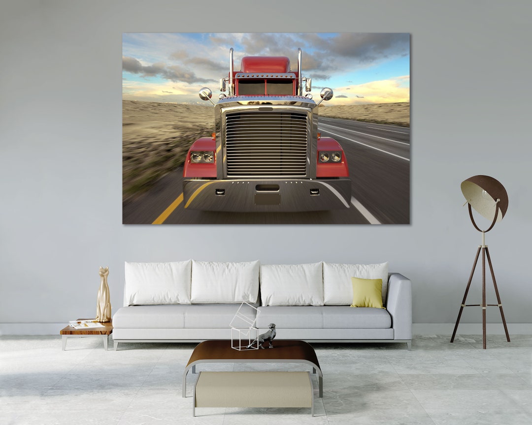 Framed Rucks Red Truck Large Framed Canvas Sets Trucker Printing Art Wall Decor ...