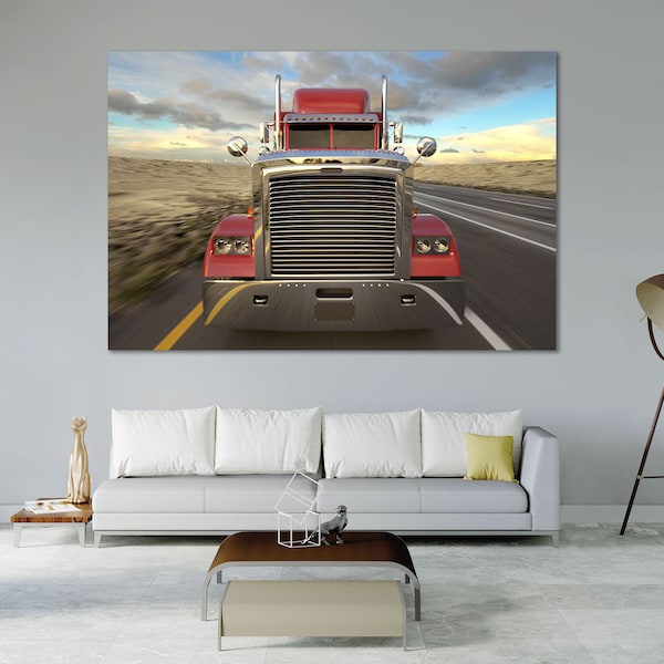 Roter LKW Große gerahmte Leinwand-Sets Trucker-Druckkunst-Wand-Dekor Logistik Transporte Stilvolle Kunst Design für Wand-LKW-Kunstwerk