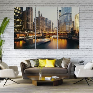 Impresión artística de pared con el horizonte de Chicago, decoración de pared contemporánea de Chicago, arte de pared grande de Chicago, pintura artística de pared de Illinois, arte de pared moderno de Illinois