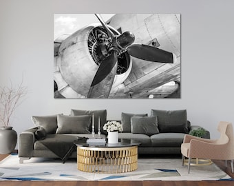 Black and White Aircraft Propeller Canvas Print, Large Wall Art