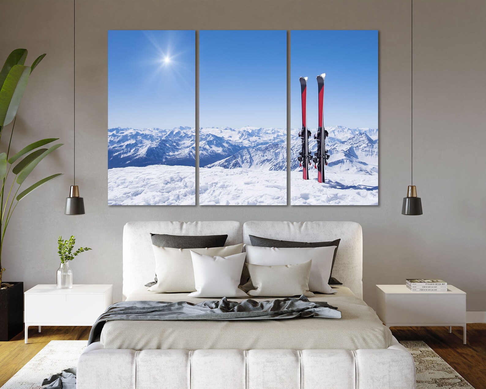 Red Ski Wall Art Decor Wonderful Snowing Mountains Photo Print Etsy
