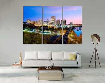 Richmond Skyline Sunset Canvas Wall Art, Virginia Cityscape Print