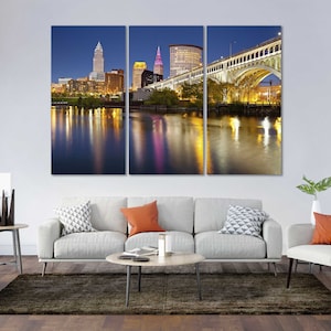 Cleveland Skyline Art Cleveland Wall Decor Cleveland Painting Art City of Cleveland Print on Canvas state of Ohio Home Decorations Ohio Art