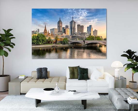 Melbourne Skyline Canvas Print, Yarra River Cityscape Wall Art