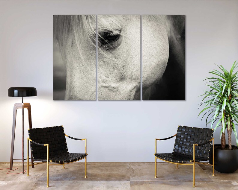 White Horse Wall Decor White Horse Portrait Canvas Print White Etsy