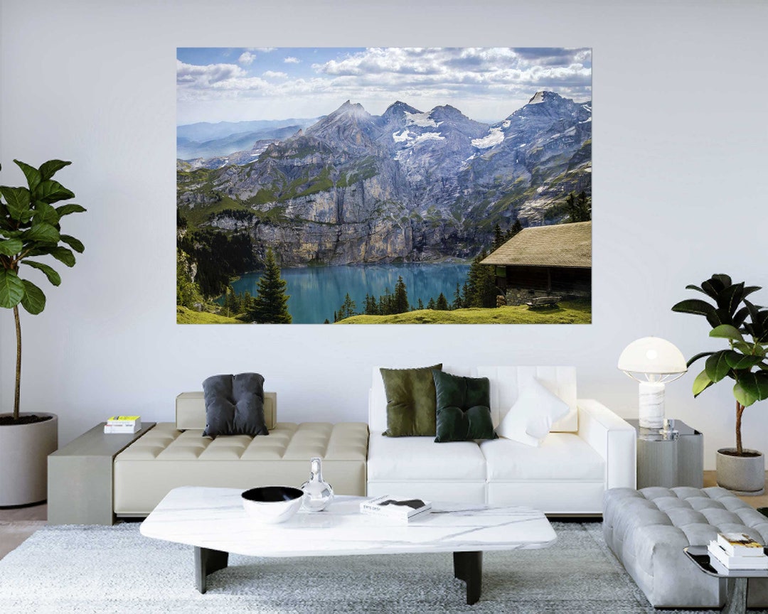 Swiss Alps Landscape Canvas – Majestic Mountain Wall Art With Lake and ...