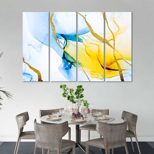 Marble Blue and Gold Abstract Art Decor Abstract Extra Large Wall Art Abstract Watercolor Art Painting on Canvas Abstract Blue Artwork