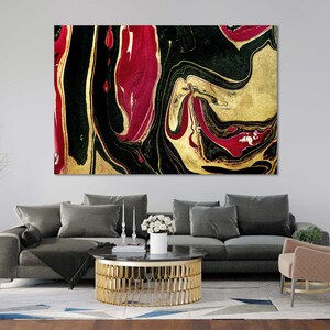 Modern Red Black and Gold Abstract Decor Abstract Art Printing on ...