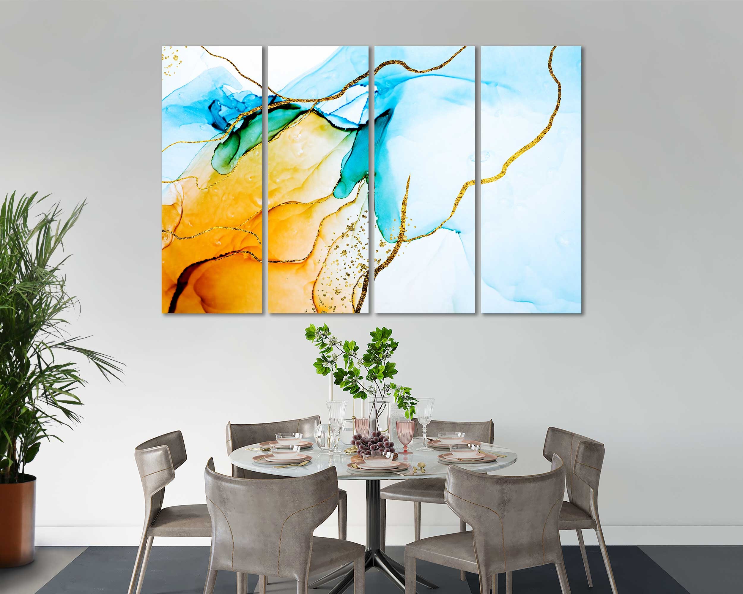 Yellow and Blue Abstract Wall Canvas Art Abstract Canvas Home Etsy