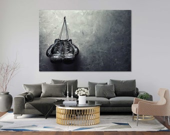 Cuadro decorativo de lienzo con guantes de boxeo vintage, fotografía deportiva para la decoración del gimnasio en casa.