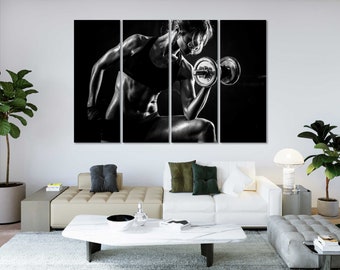 Black and White Wall Art Fitness Girl Canvas Print
