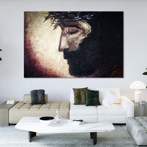 Jesus Christ Crown of Thorns Painting Print – Religious Wall Art | Christian Faith Poster, Spiritual Home Decor Artwork