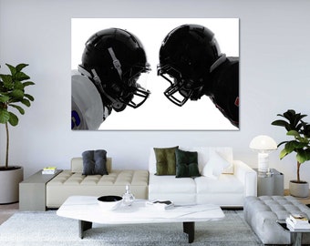 Football Players Canvas Art Print, Modern Sports Wall Decor