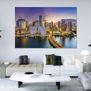 Miami Skyline Photography Print – Florida Cityscape Wall Art | Downtown Sunset Poster, Coastal Urban Lights & Waterfront View