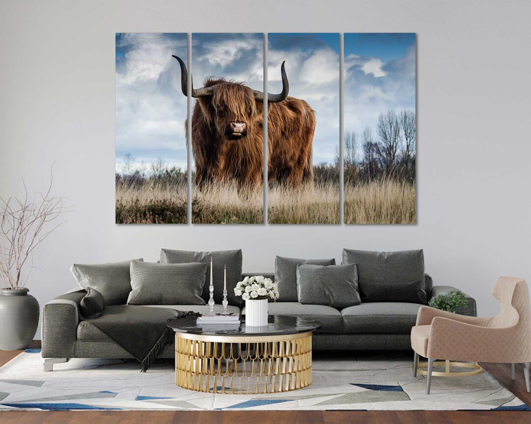 Bull Wall Art Decor Longhorn Bull Canvas Print Decor Highland Etsy