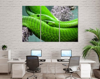 Serpents verts sur la branche Grande maison Œuvre d’art Serpent venimeux Cool Art Mur Vipères sauvages Impression Art sur toile Images de la faune Art Décor