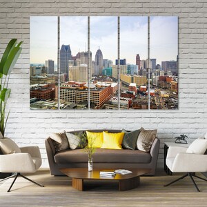 Vista sul paesaggio urbano di Detroit, set di stampe su tela del centro di Detroit, città del nord del Michigan, regalo originale per inaugurazione della casa