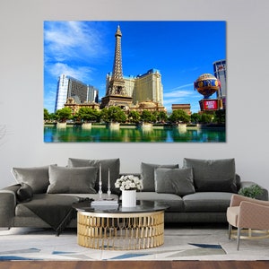 Las Vegas Cityscape Photography Print – Nevada Skyline Wall Art | Paris Hotel Eiffel Tower Poster, The Strip Daytime View
