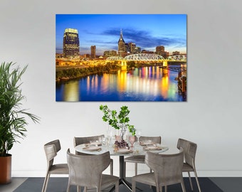 Nashville Skyline Print Canvas – Złota godzina, Music City Wall Art