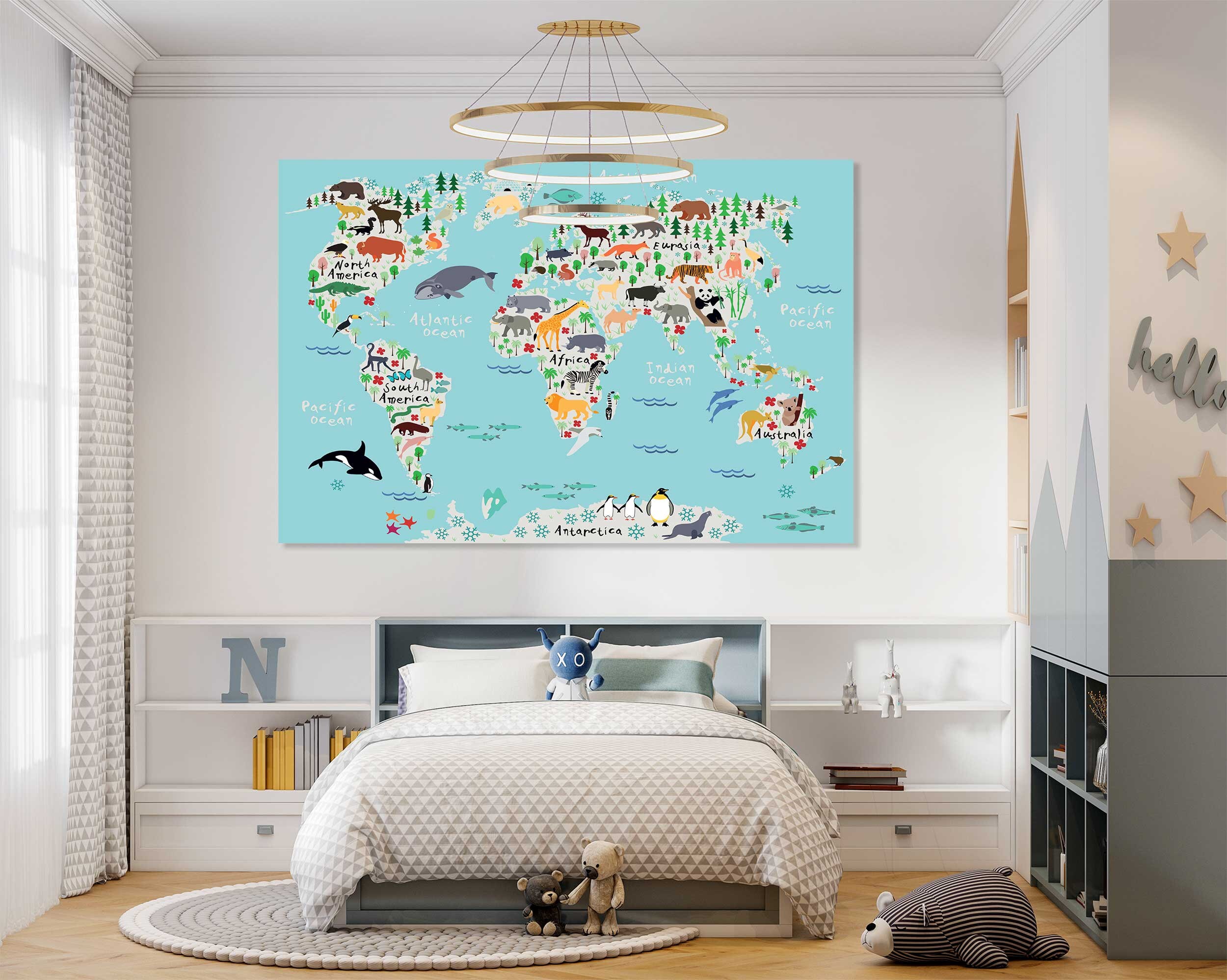 Animal World Map for Kids Room Animal Map Art Canvas Print Kids Map ...